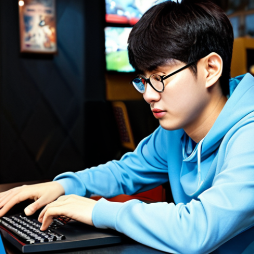 Faker's Early Days**

"A young, determined Lee Sang-hyeok (Faker) in a modest and comfortable setting, perhaps a casual gaming cafe in Seoul. He is fully clothed, focused on a computer screen displaying League of Legends. The scene should convey a sense of quiet concentration and budding talent. Background should be a slightly blurred cafe setting with other gamers. Perfect anatomy, correct proportions, natural pose, well-formed hands, proper finger count, natural body proportions. Safe for work, appropriate content, fully clothed, family-friendly."

**