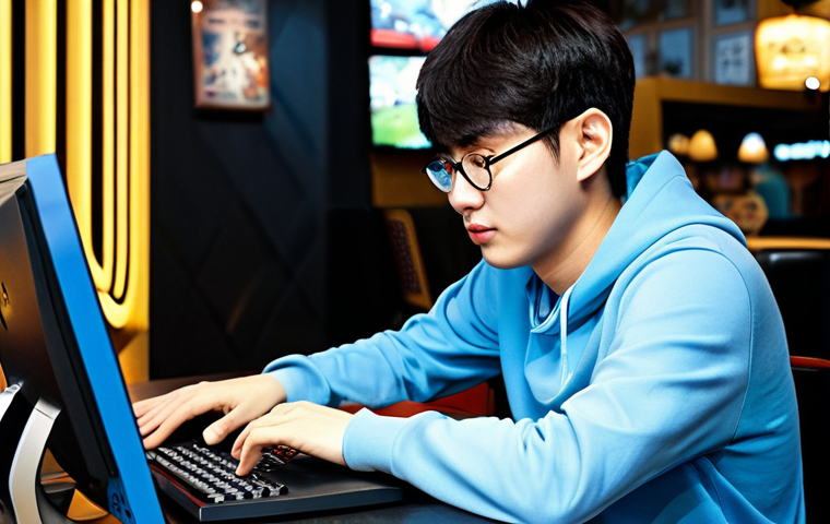 Faker's Early Days**
"A young, determined Lee Sang-hyeok (Faker) in a modest and comfortable setting, perhaps a casual gaming cafe in Seoul. He is fully clothed, focused on a computer screen displaying League of Legends. The scene should convey a sense of quiet concentration and budding talent. Background should be a slightly blurred cafe setting with other gamers. Perfect anatomy, correct proportions, natural pose, well-formed hands, proper finger count, natural body proportions. Safe for work, appropriate content, fully clothed, family-friendly."
**