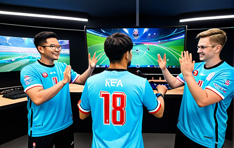 Strategic Team Huddle**
"A professional League of Legends eSports team (Dplus KIA inspired), fully clothed in team jerseys, gathered around a holographic game display in a modern, brightly lit training facility. The team is intensely focused, strategizing with hand gestures and positive expressions. The scene should convey teamwork, collaboration, and a sense of innovative tactics. Include advanced gaming equipment and monitors in the background. Perfect anatomy, correct proportions, natural poses, well-formed hands, proper finger count, natural body proportions, appropriate content, safe for work, professional, family-friendly, modest clothing."
**