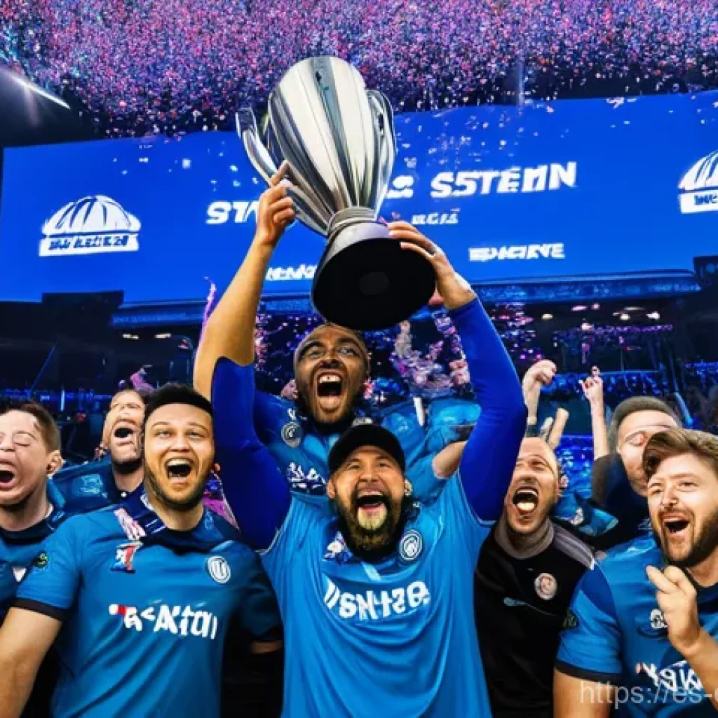 e스포츠 관련 학위 프로그램 - **Professional Esports Team Victory Celebration:** A vibrant, high-energy image depicting a diverse ...