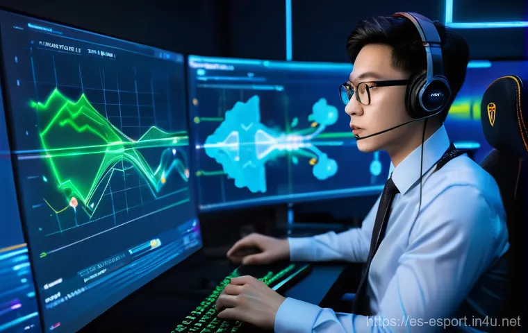 LOL e스포츠 코칭 시스템 - **Prompt:** An intense, strategic huddle during a critical League of Legends tournament. A determine...