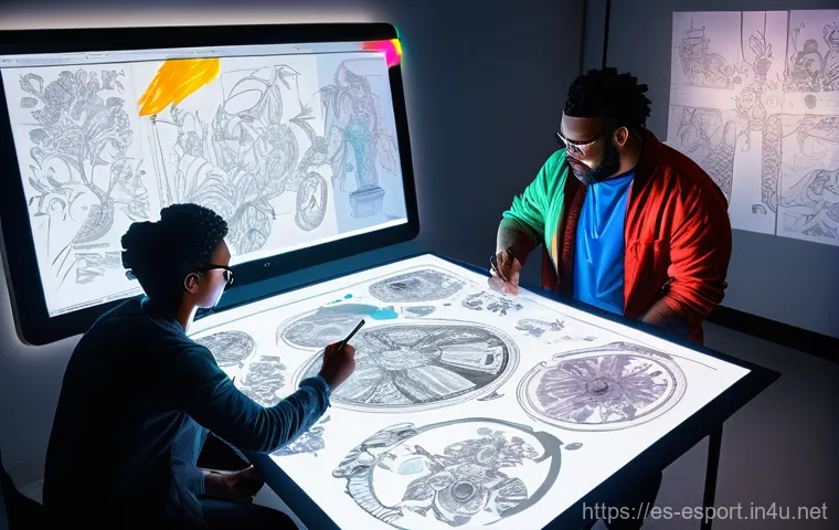 롤 신규 스킨 개발 스토리 - The Creative Spark: Concept Art Brainstorm Session**

"A wide-angle, vibrant digital illustration de...