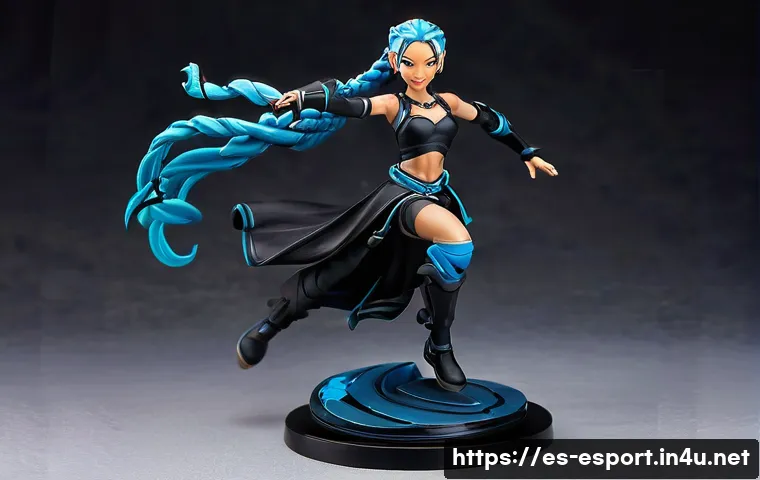 LOL 공식 머천다이즈 - **Prompt 1: Arcane Jinx Collectible Figure Display**
    "A highly detailed, museum-quality collecti...