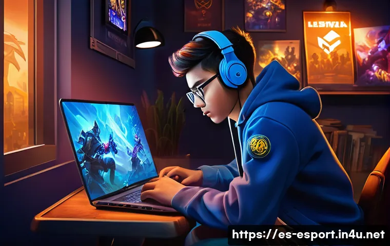 리그 오브 레전드 RP 충전 할인 - A vibrant digital art scene depicting a young gamer in a cozy room decorated with League of Legends ...
