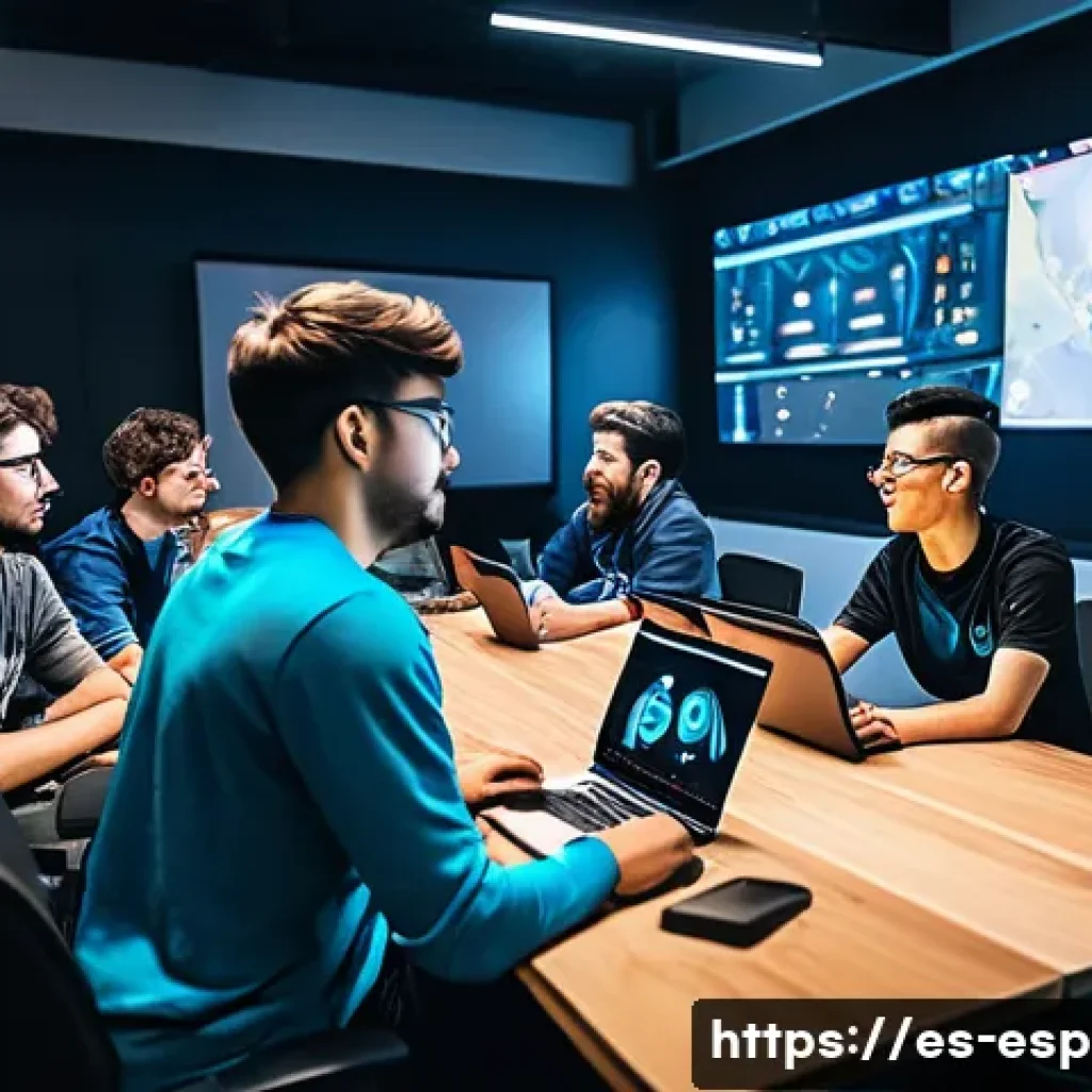 LOL 클랜 시스템 가이드 - A dynamic and engaging esports clan meeting scene inside a modern gaming room filled with diverse yo...