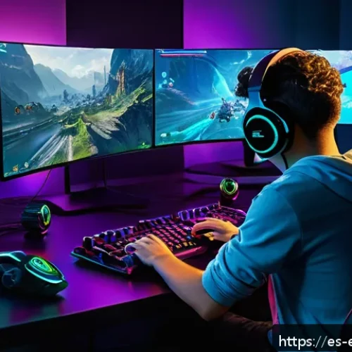 Home 31 e스포츠 커뮤니티 플랫폼 - A vibrant virtual eSports community scene showing diverse gamers in their mid-teens to early twentie...